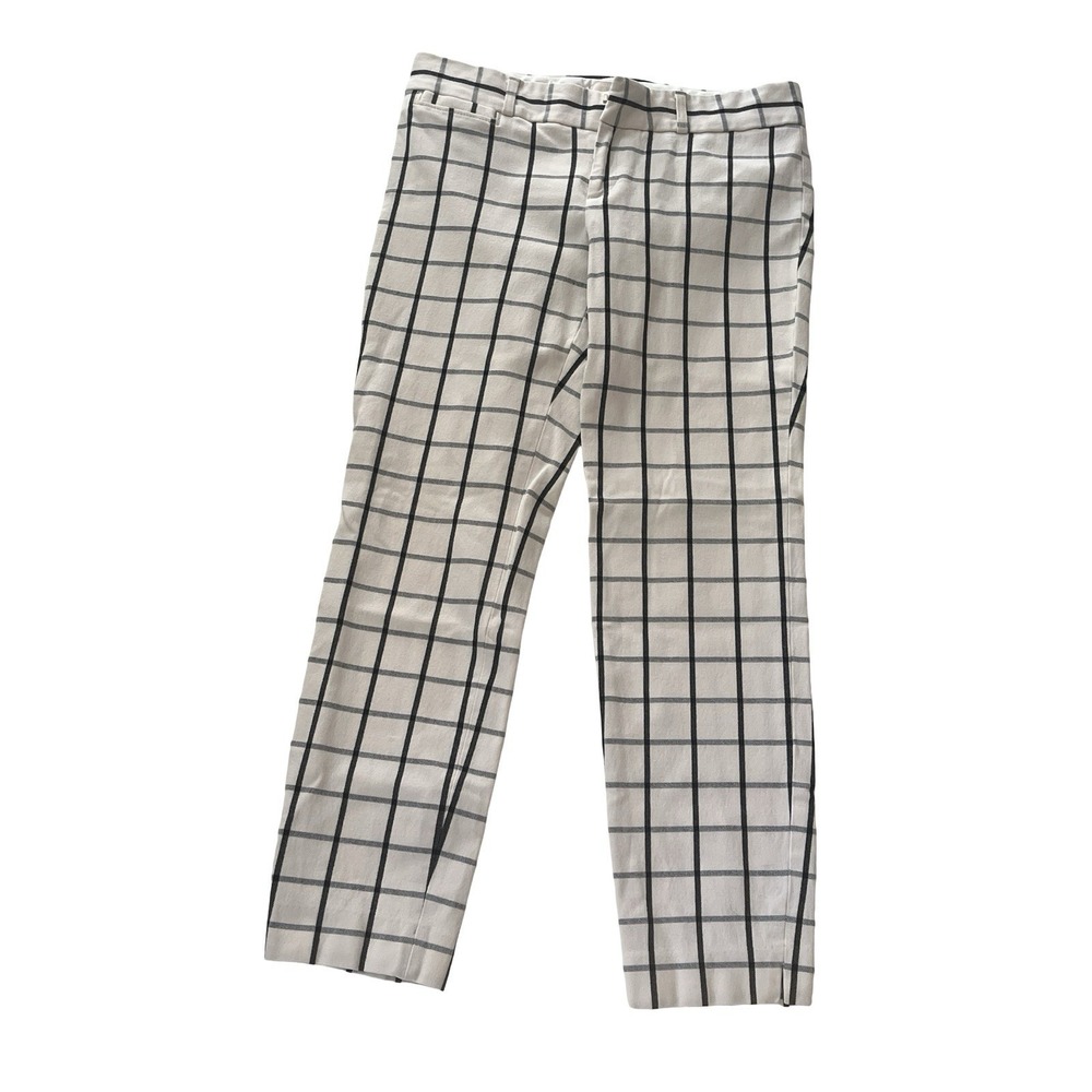 Banana Republic Sloan Fit Size 4 White Black Gray Check Cotton Blend Preppy Work